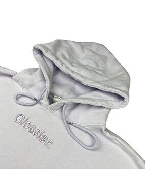 Glossier Men’s Embroidered Pullover Hoodie Sweatshirt Light Purple • Medium